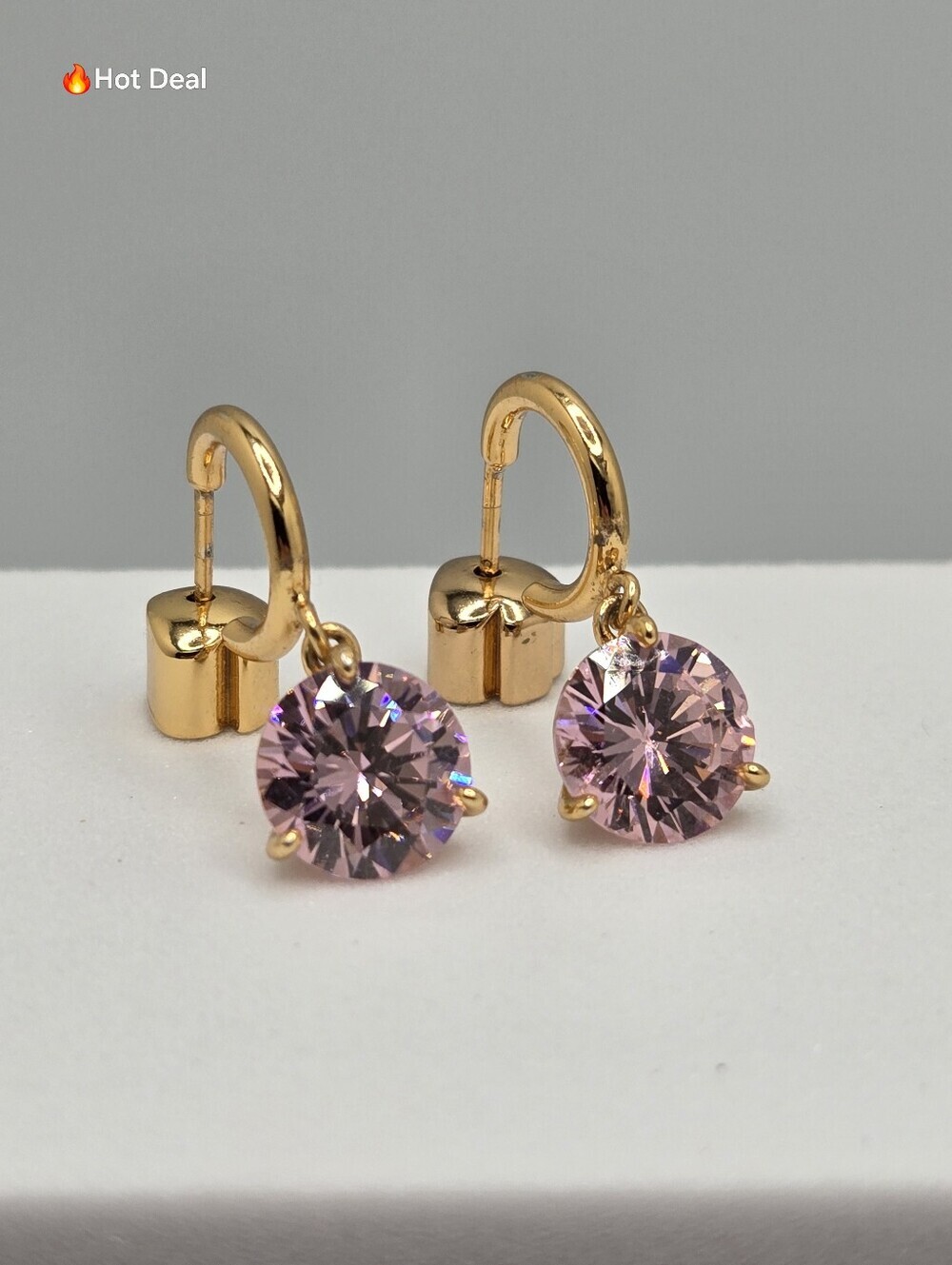 Gold Pink Crystal Drop Earrings Dainty Dangle Spade Post Back New 7/8"